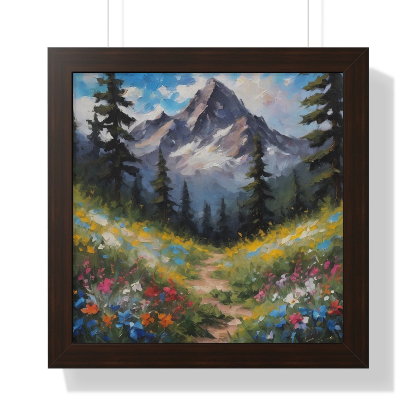 Nature inspired Mountain view oil painting,  Mountain meadow wall art, Nature inspired wall art, Floral meadow oil painting, Wilderness art