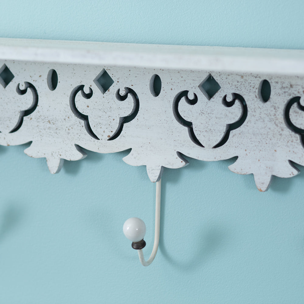 Maribelle Wood Wall Shelf with Four Hooks