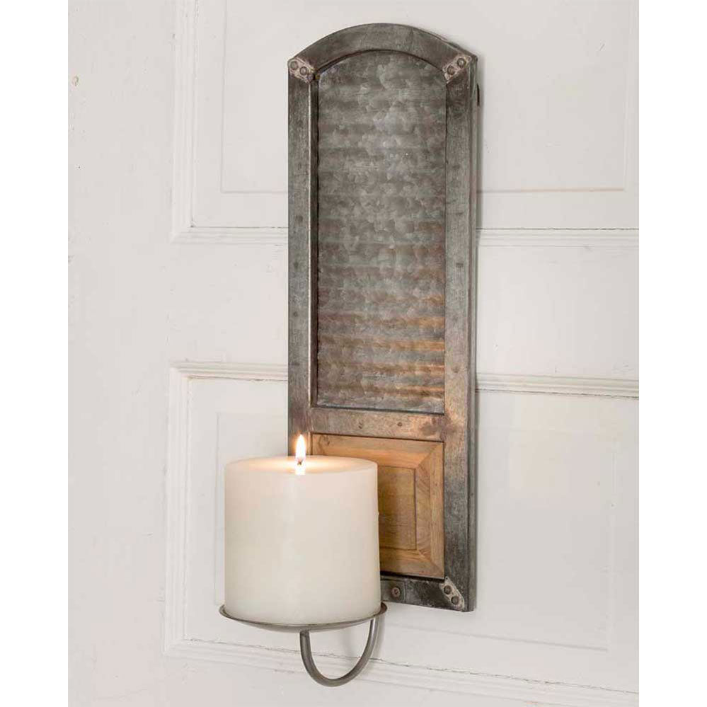 Metal Washboard Pillar Candle Sconce