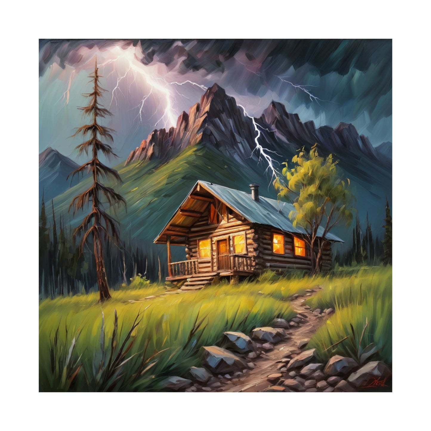 Mountain cabin wall art, Mountain lightening storm poster, stormy Mountain wall art, Wilderness wall art, Nature inspired wall art